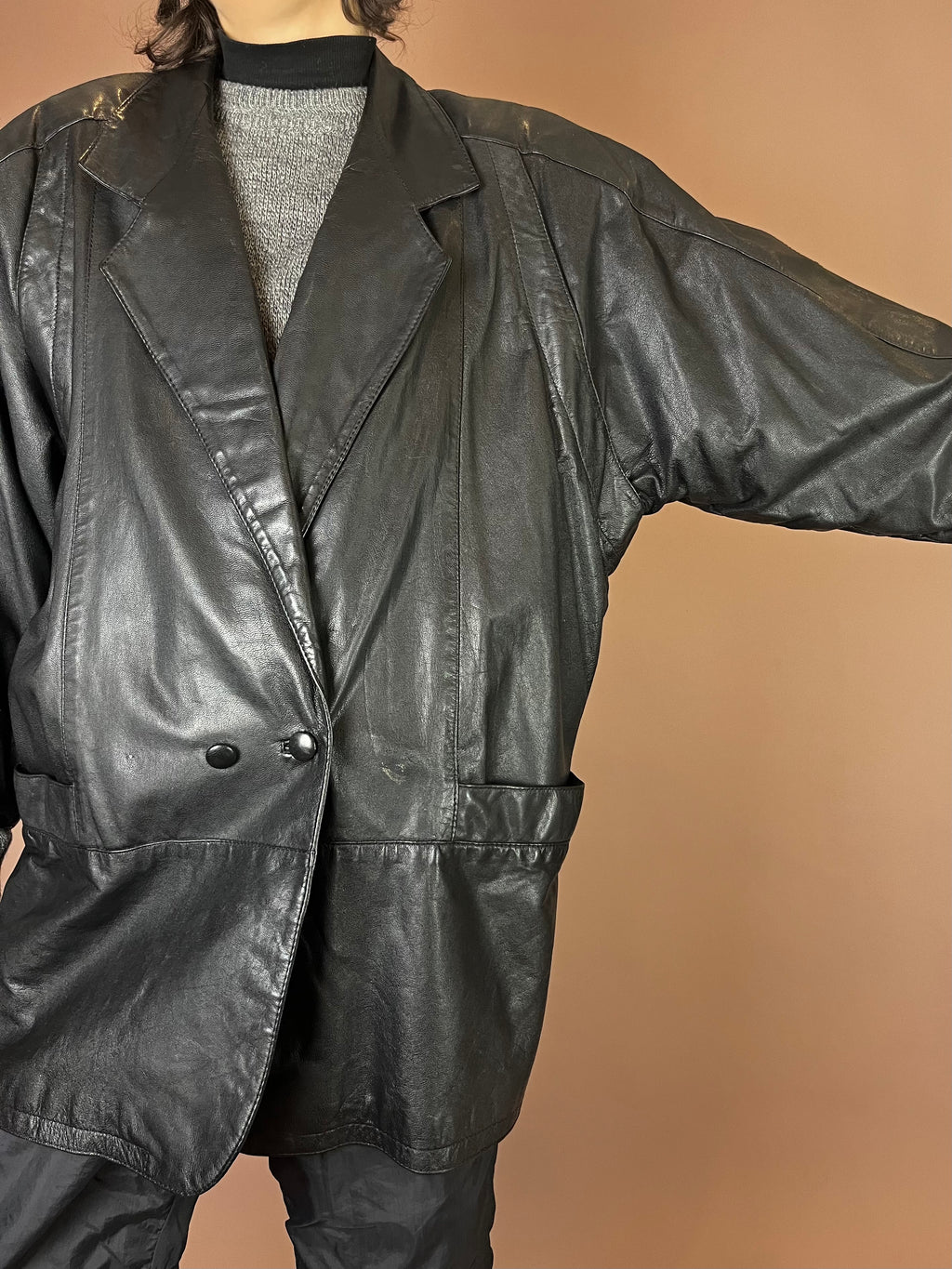 Lederjacke Blazer Mantel Schwarz Glattleder Gr. 42