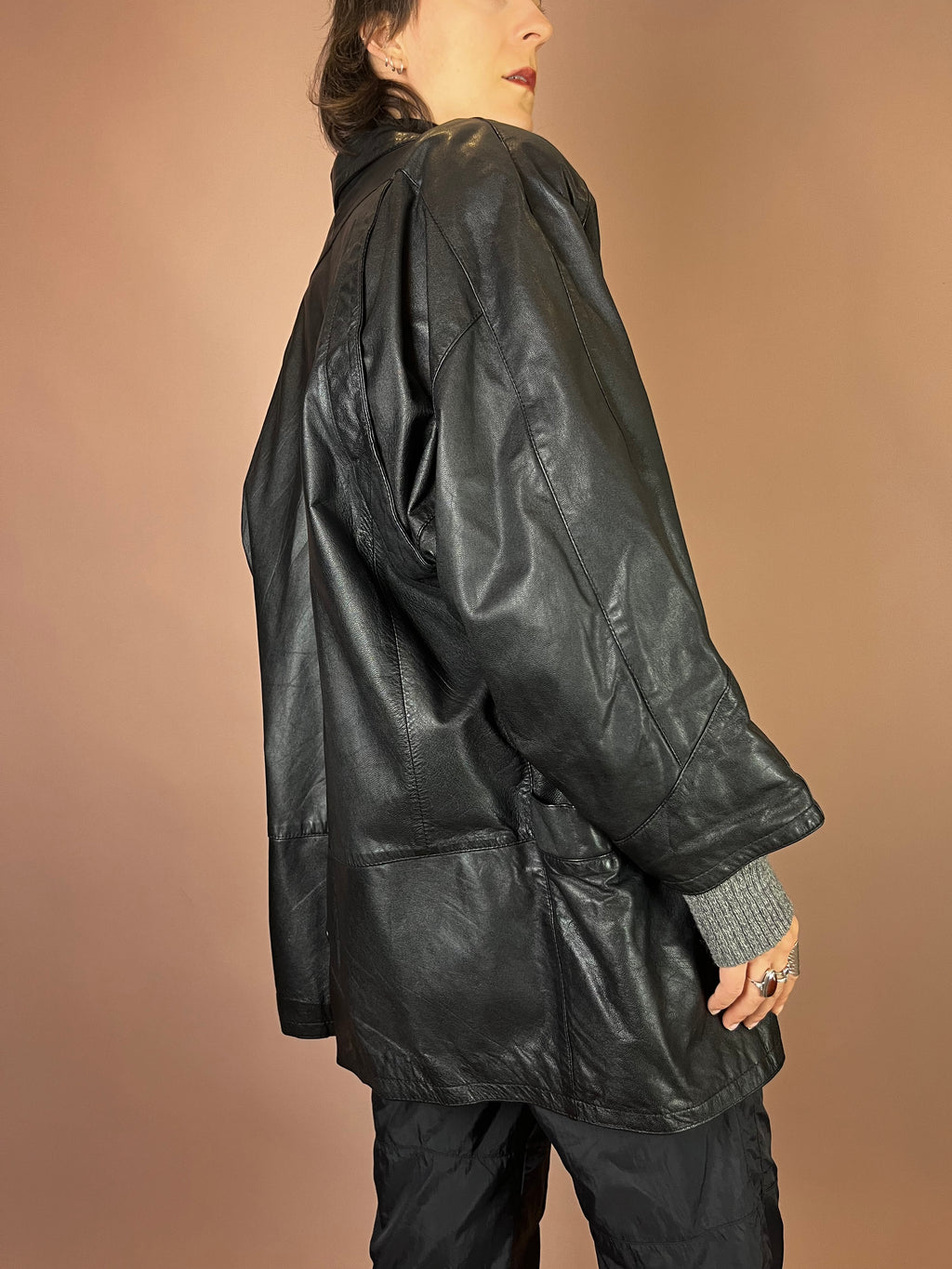 Lederjacke Blazer Mantel Schwarz Glattleder Gr. 42