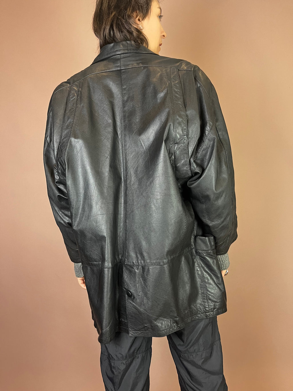 Lederjacke Blazer Mantel Schwarz Glattleder Gr. 42