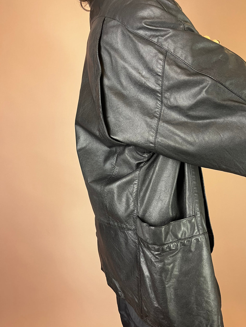 Lederjacke Blazer Mantel Schwarz Glattleder Gr. 42