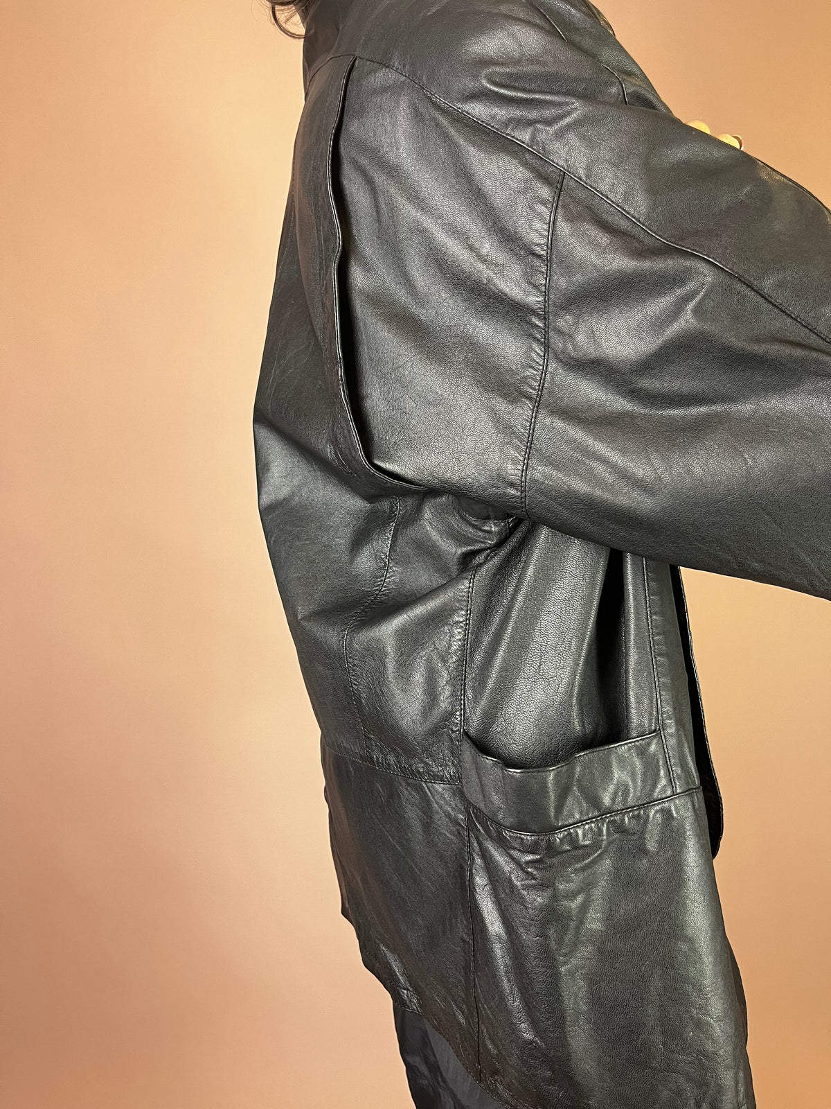 Lederjacke Blazer Mantel Schwarz Glattleder Gr. 42
