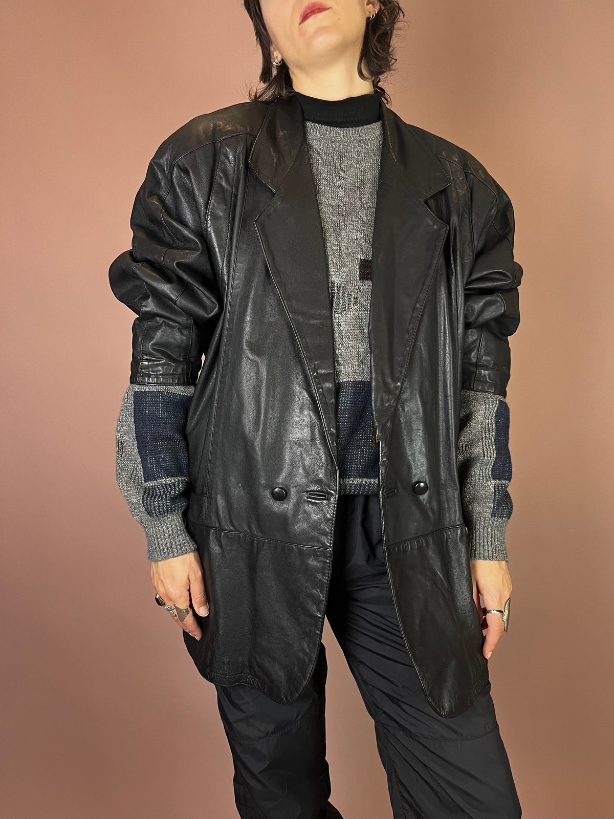 Lederjacke Blazer Mantel Schwarz Glattleder Gr. 42