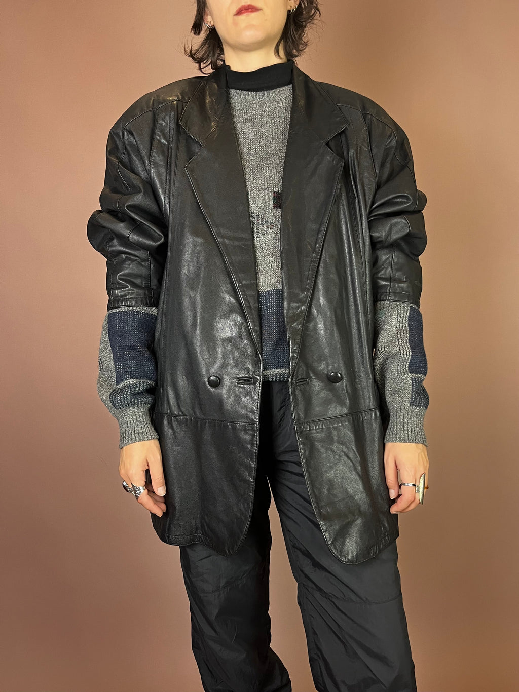 Lederjacke Blazer Mantel Schwarz Glattleder Gr. 42