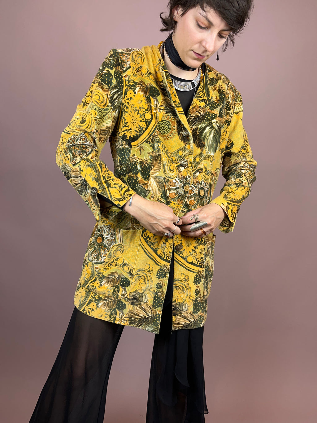 Blazer Lang Samt Ornamente Gr. 40