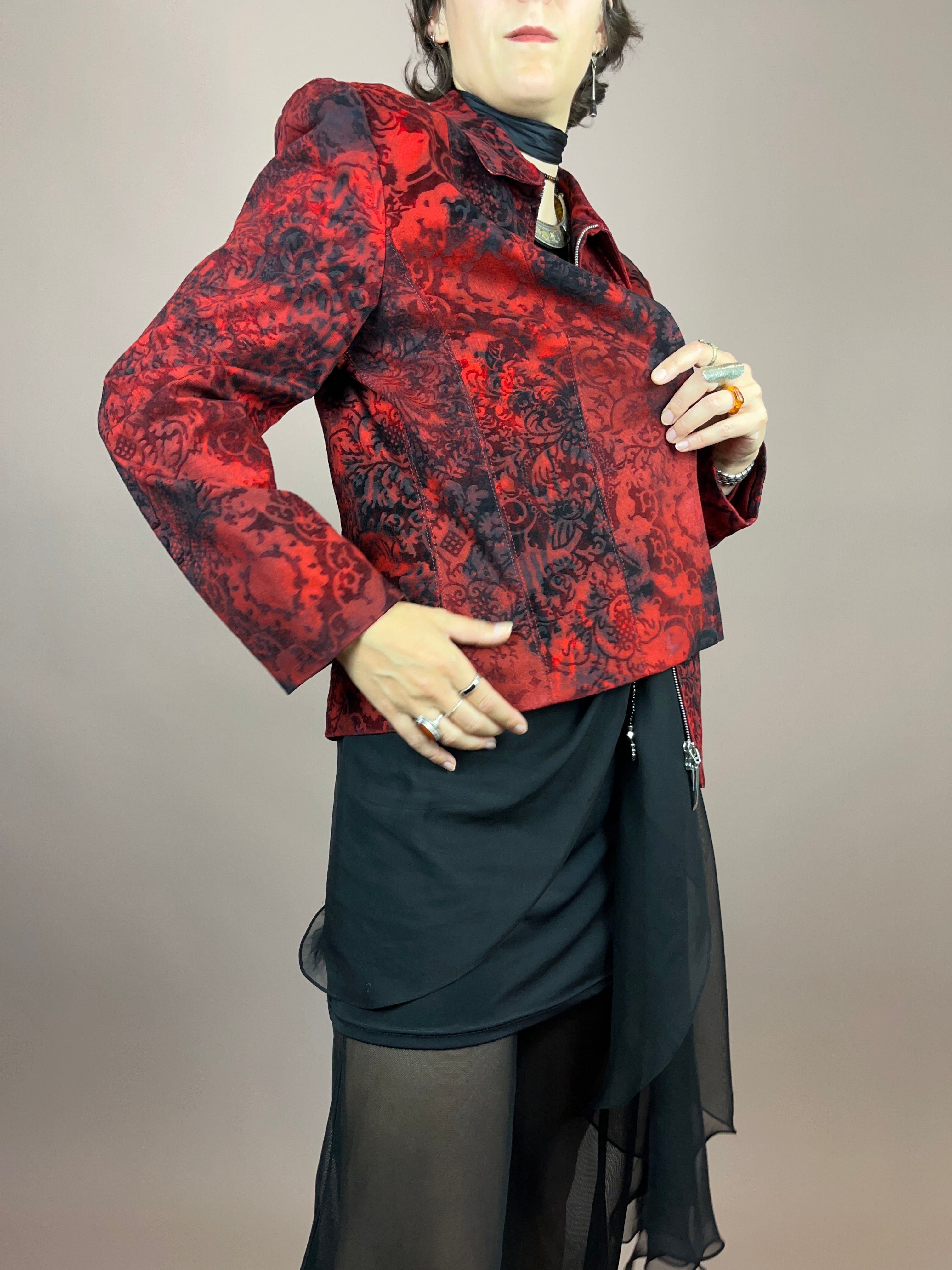 Jacke Rot Ornamente Samt Gr. 40