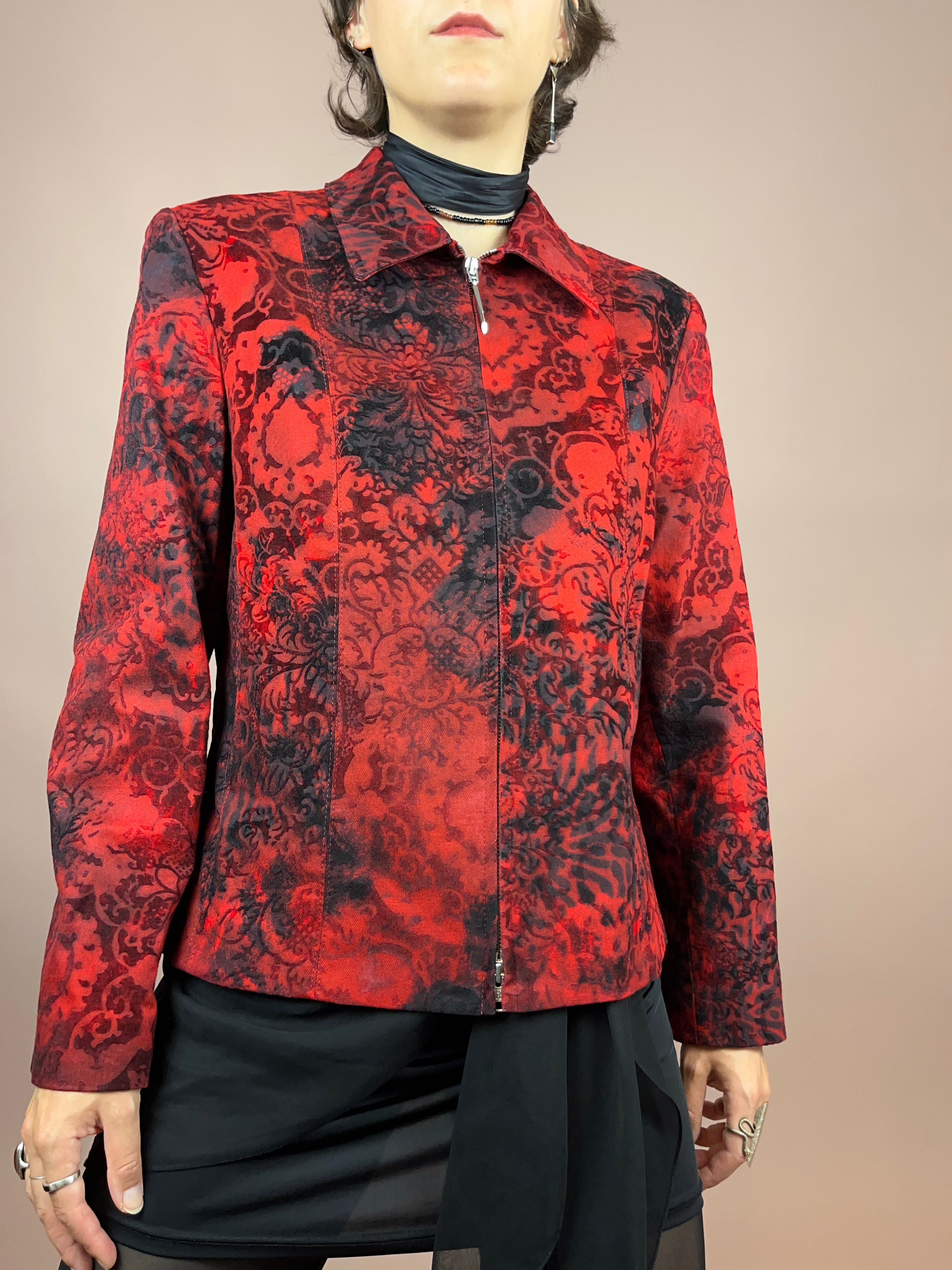 Jacke Rot Ornamente Samt Gr. 40