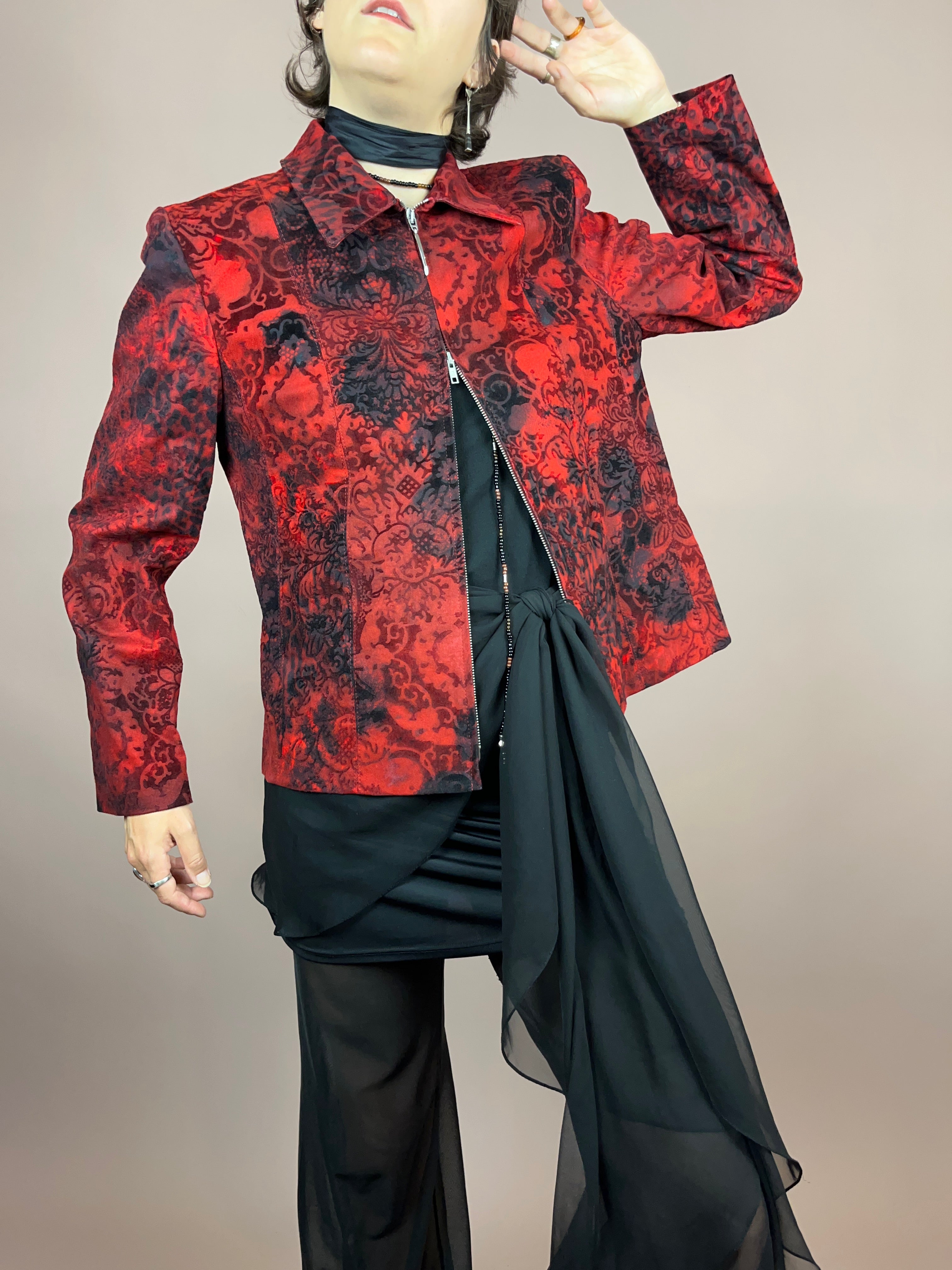 Jacke Rot Ornamente Samt Gr. 40