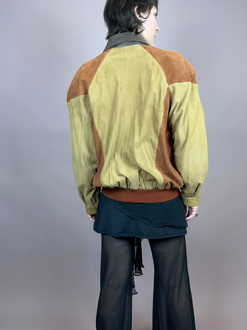 Lässige Wildlederjacke Senf Braun Gr. M
