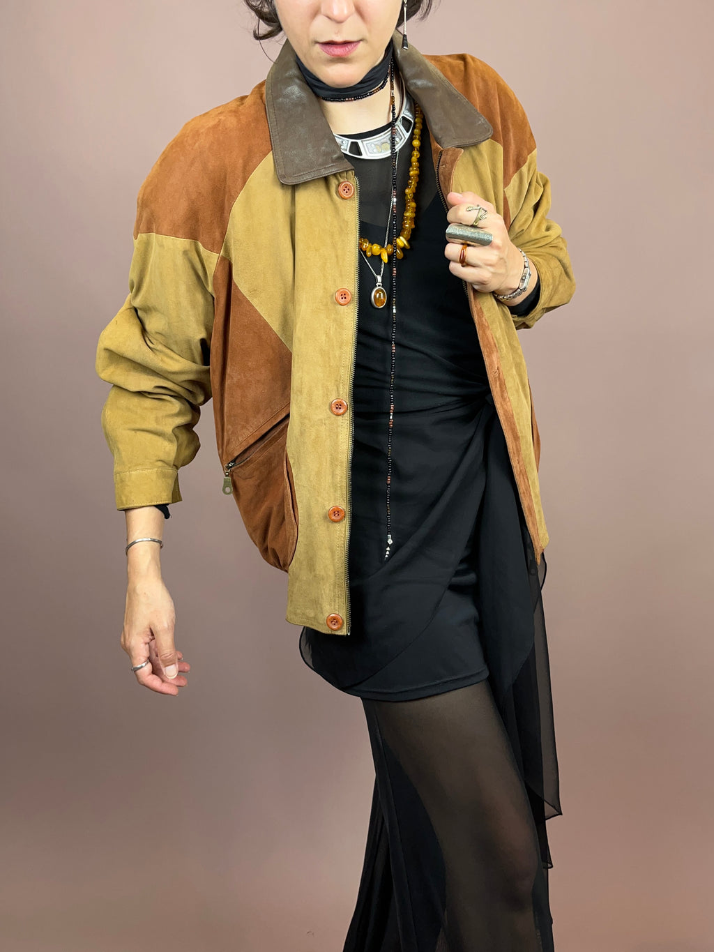 Lässige Wildlederjacke Senf Braun Gr. M