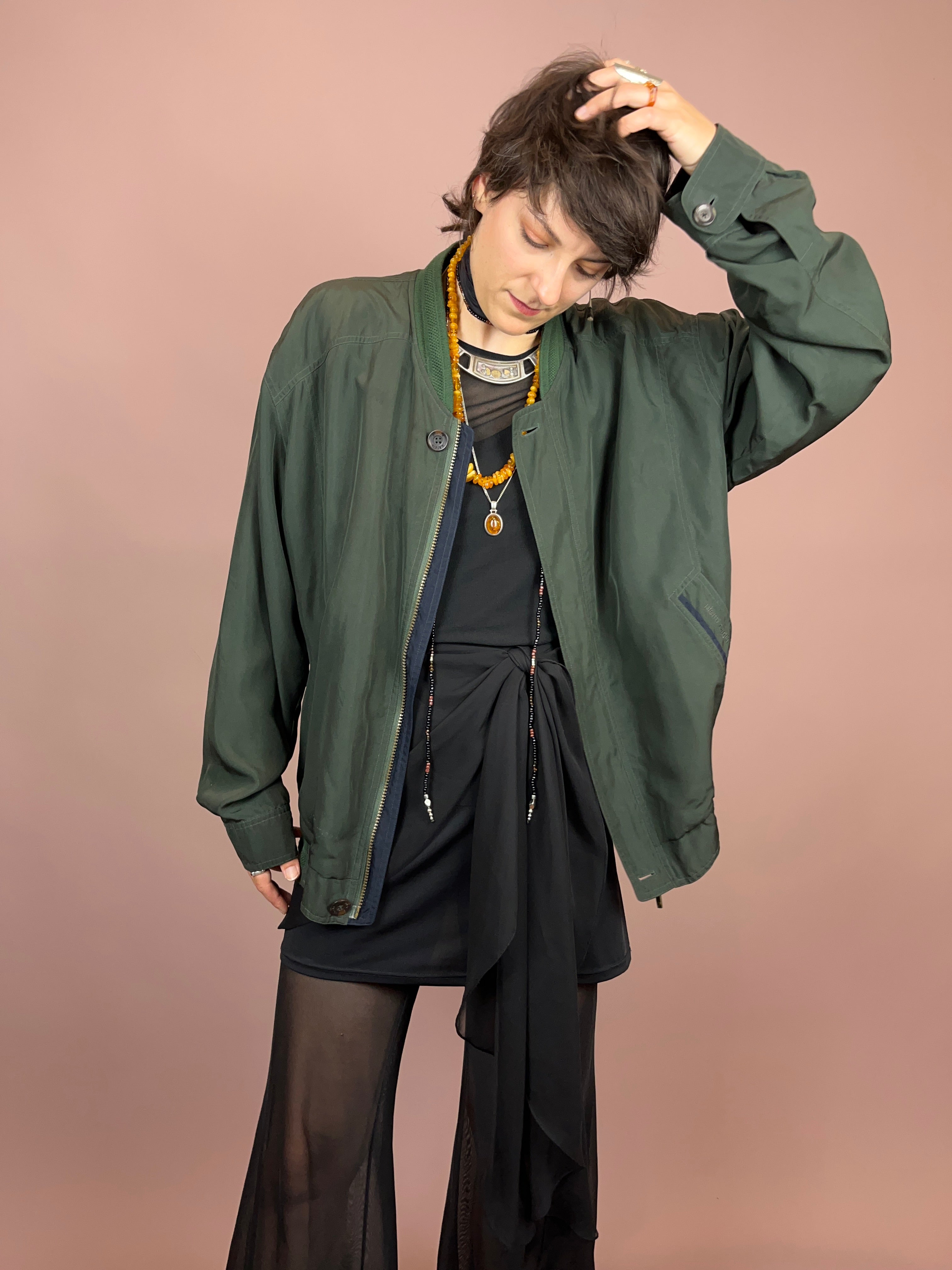 Seidenblouson Dunkelgrün Gr. XL