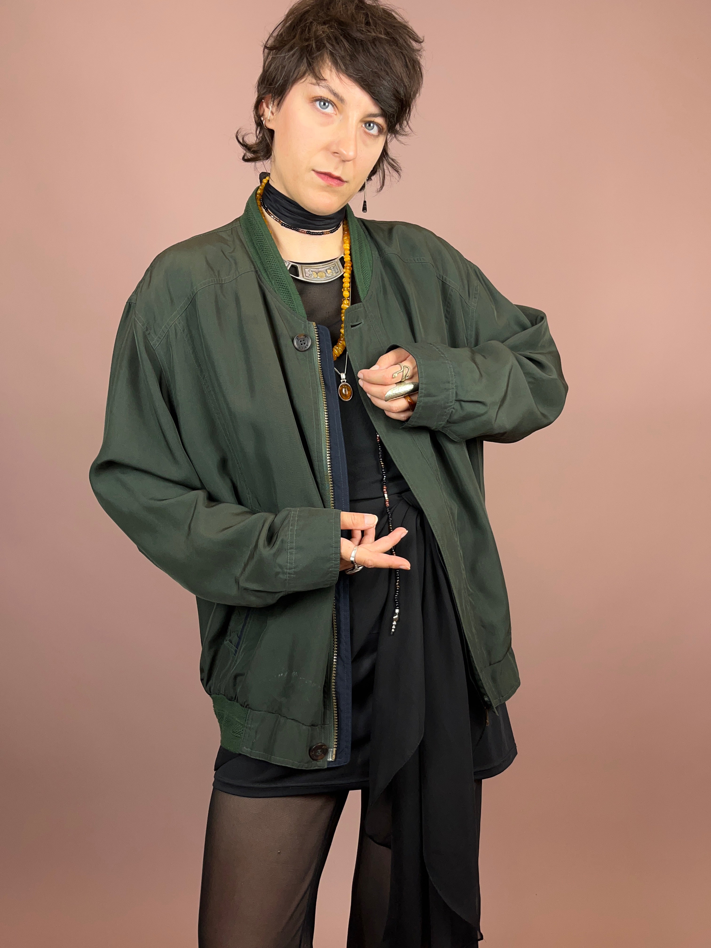 Seidenblouson Dunkelgrün Gr. XL