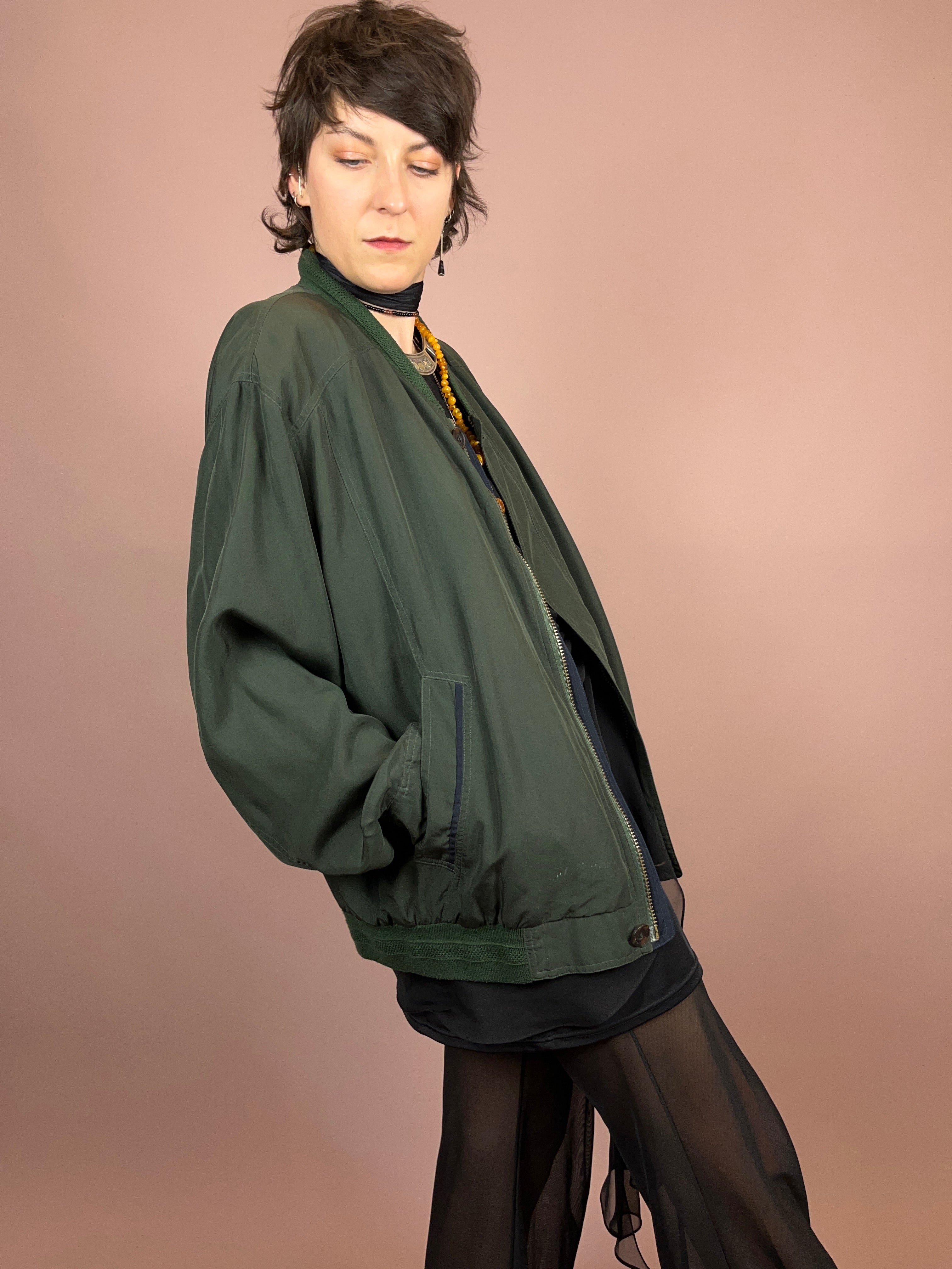 Seidenblouson Dunkelgrün Gr. XL