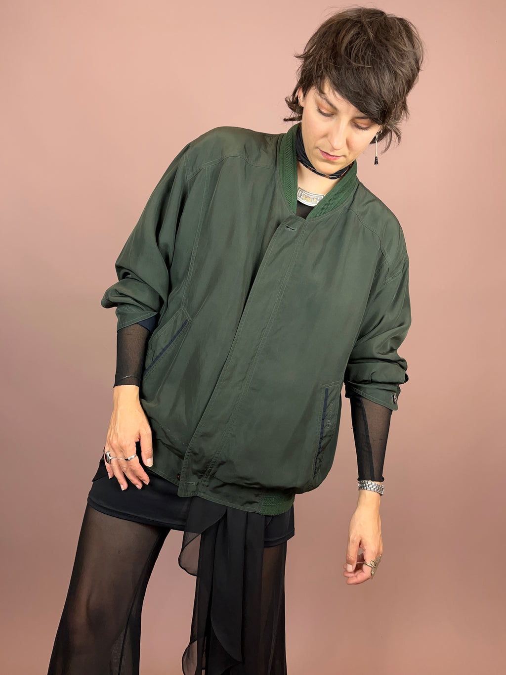 Seidenblouson Dunkelgrün Gr. XL