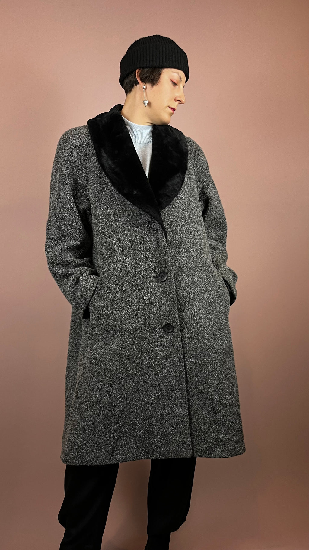 Coat Wool Grey Fake Fur Gr. 40/42
