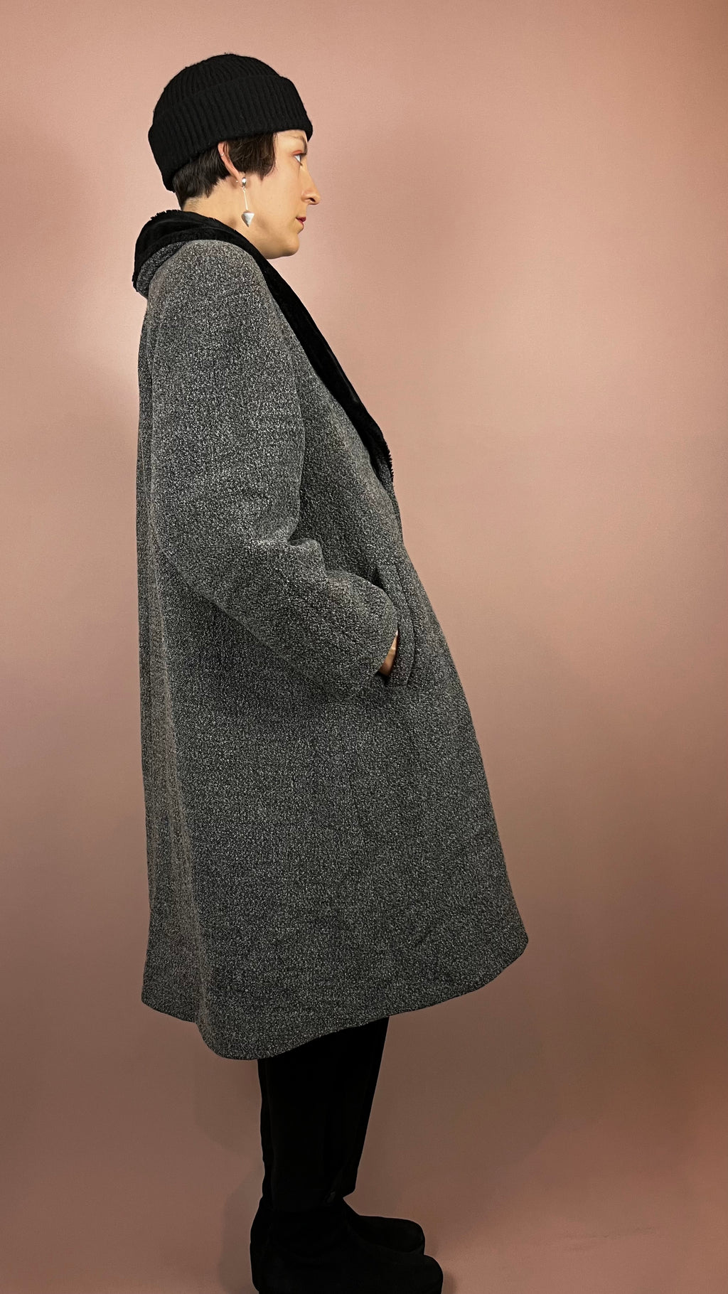 Coat Wool Grey Fake Fur Gr. 40/42