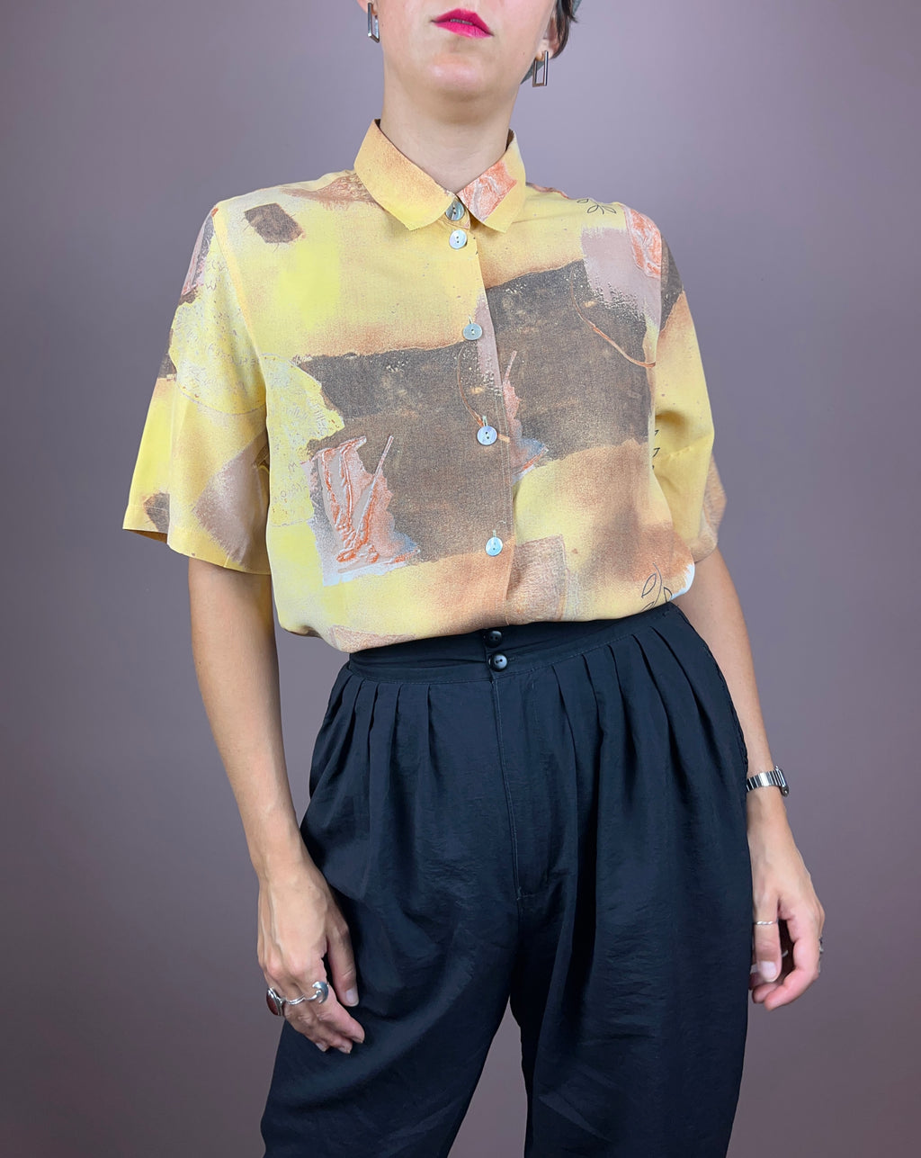Shirt Yellow Pattern Leaves Gr. M